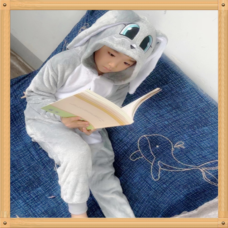 Factory wholesale autumn and winter flannel cartoon cute male and female powder rabbit animal hare rogue rabbit conjoined pajamas home