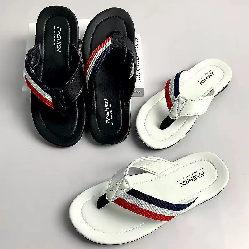 Модные мужские кожаные шлепанцы с цветными блоками, нескользящие, с защитой от запаха, для дома и улицы, легкая пляжная обувь, дышащая.