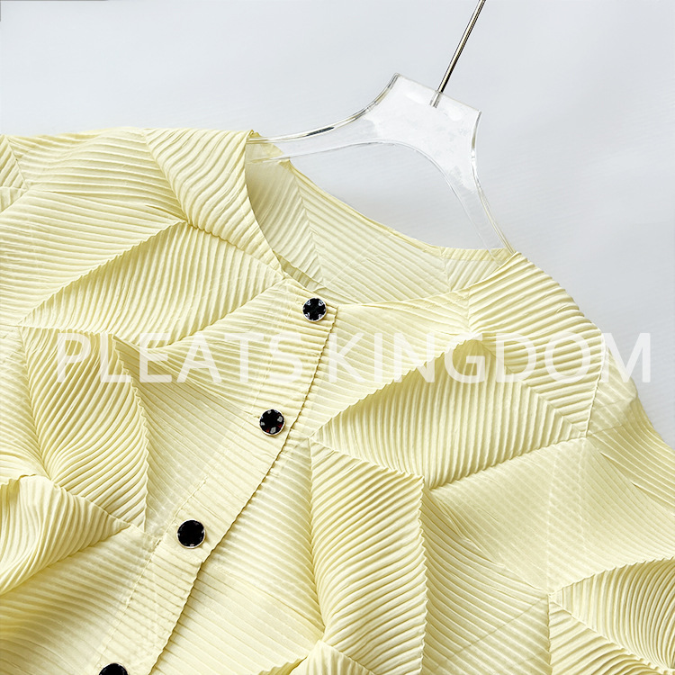 2025 Autumn New Pleated Chanel Style Light Luxury Solid Color Embossed Pleated Cardigan Unique Fashion Thin Jacket