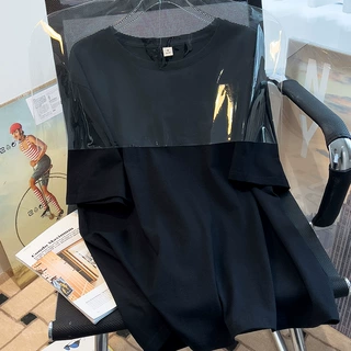 纯棉中长款宽松短袖t恤女黑色百搭情侣装半袖藏肉圆领ins透气显瘦