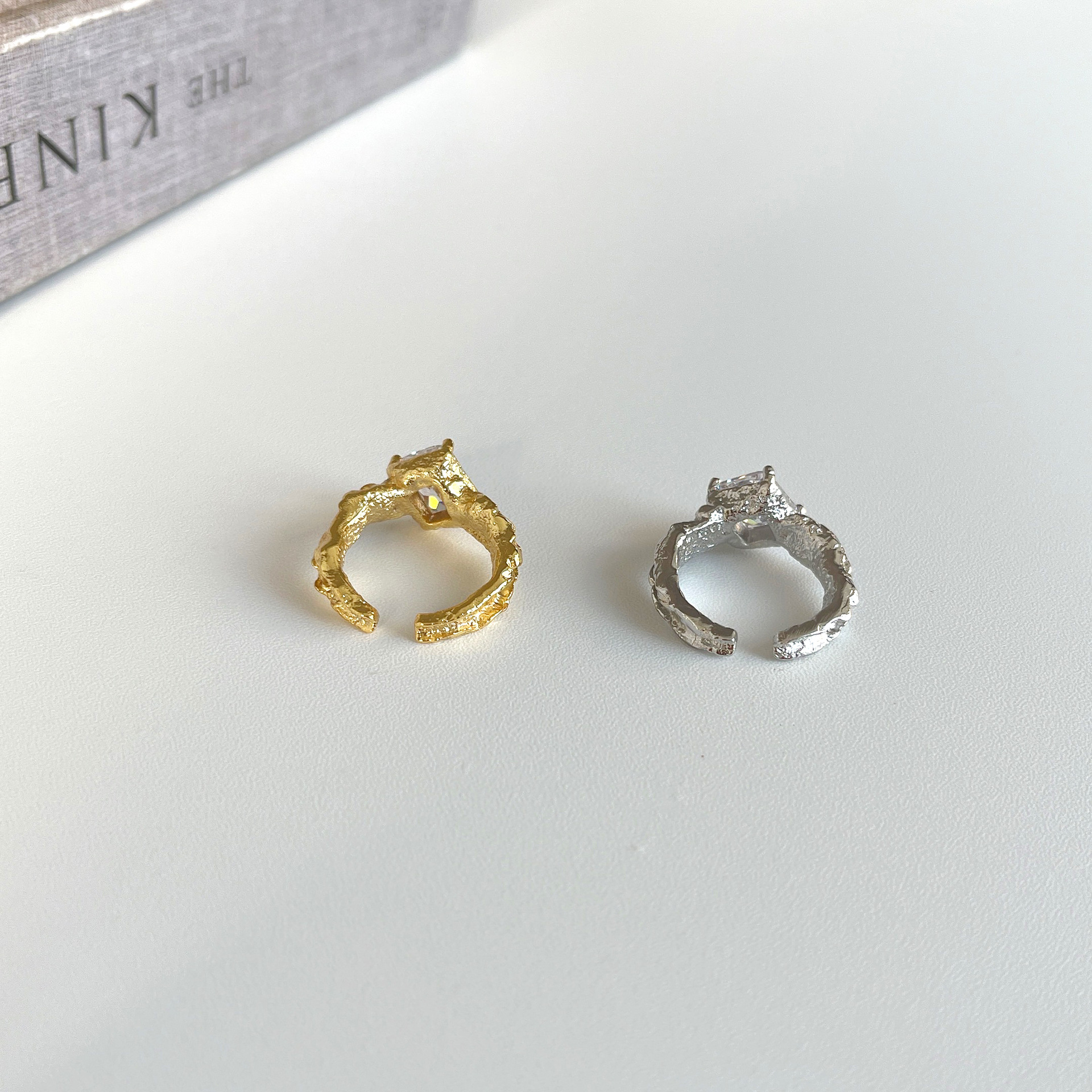 Retro Geometric Copper Inlay Zircon Open Ring 1 Piece