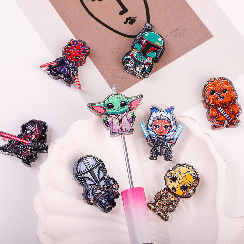 Cartoon Star Wars Character Acrylic Straight-Hole Beads Mandalorian Boba Fett Handmade Beaded Keychain Accessories Cartoon Star Wars Character Acrylic Straight-Hole Beads Mandalorian Boba Fett Handmade Beaded Keychain Accessories