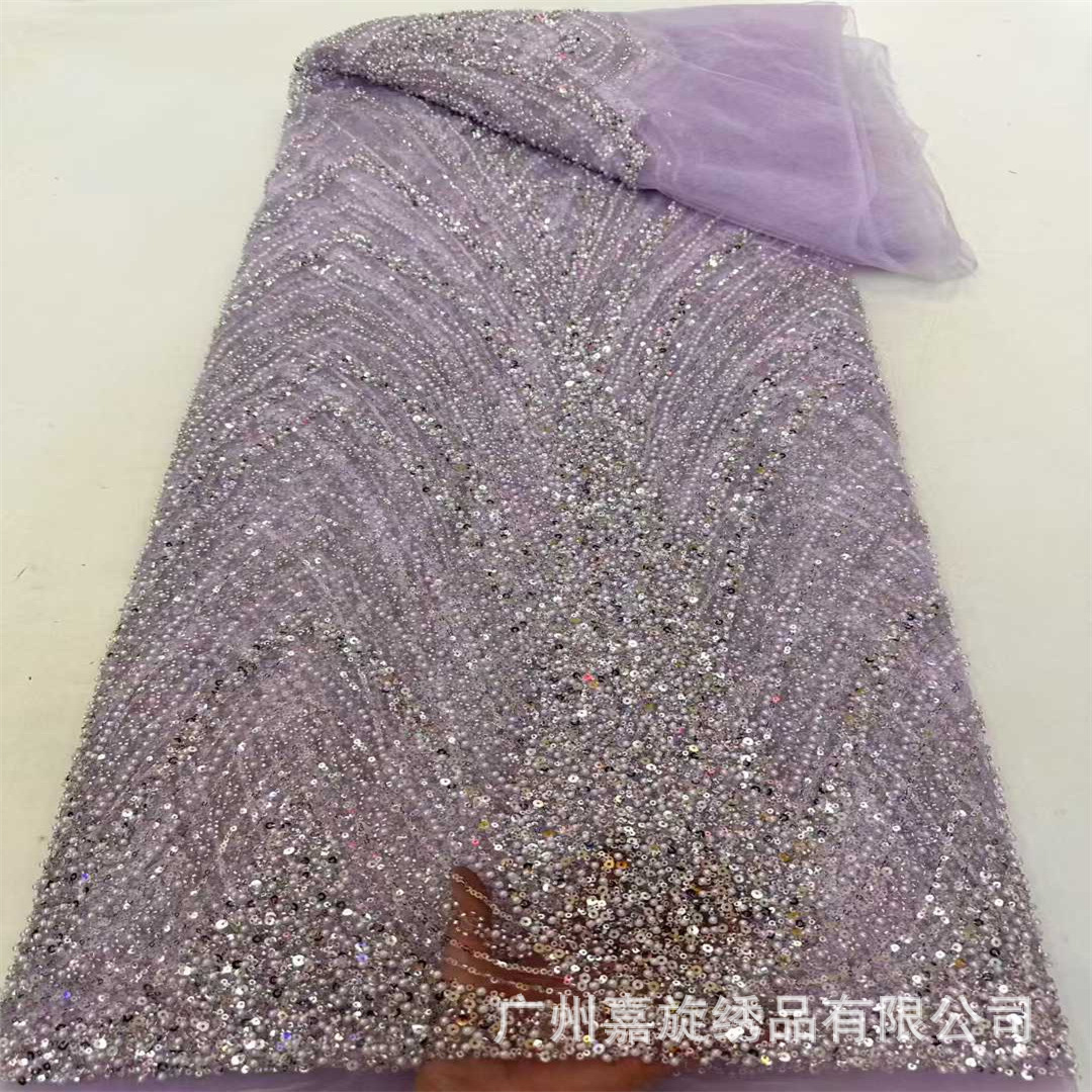 Doble V rayas de malla sequinilla tubo de cuentas bordado vestido de boda tela bordada cuentas suministro de stock de encaje