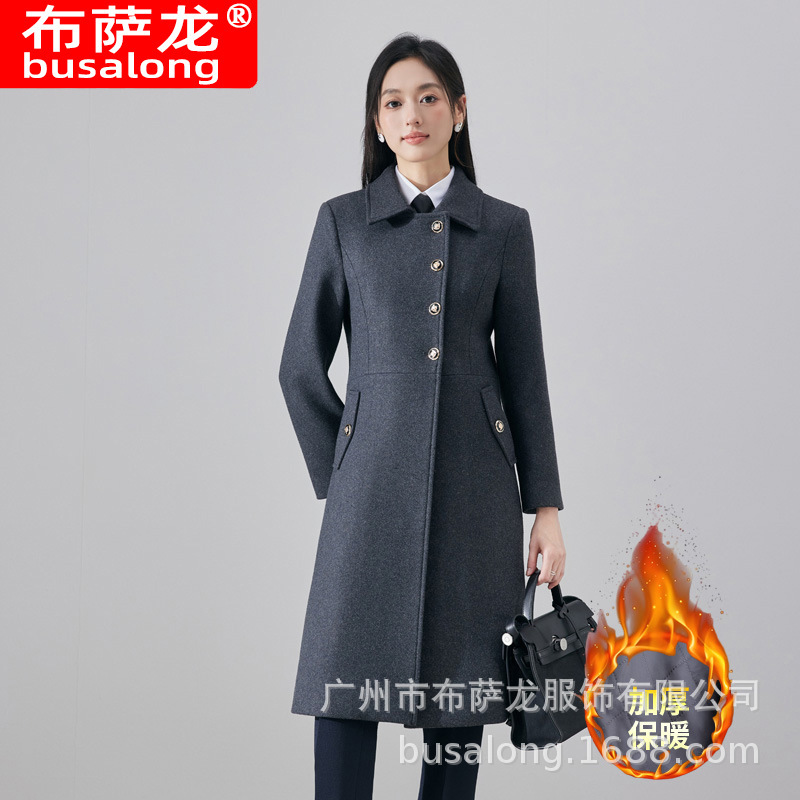 Winter Women's Coat Korean Style Professional Mid-Length Woolen Cotton Houndstooth Suit Collar Windbreaker Jacket Workwear 7803 Winter Women's Coat Korean Style Professional Mid-Length Woolen Cotton Houndstooth Suit Collar Windbreaker Jacket Workwear 7803