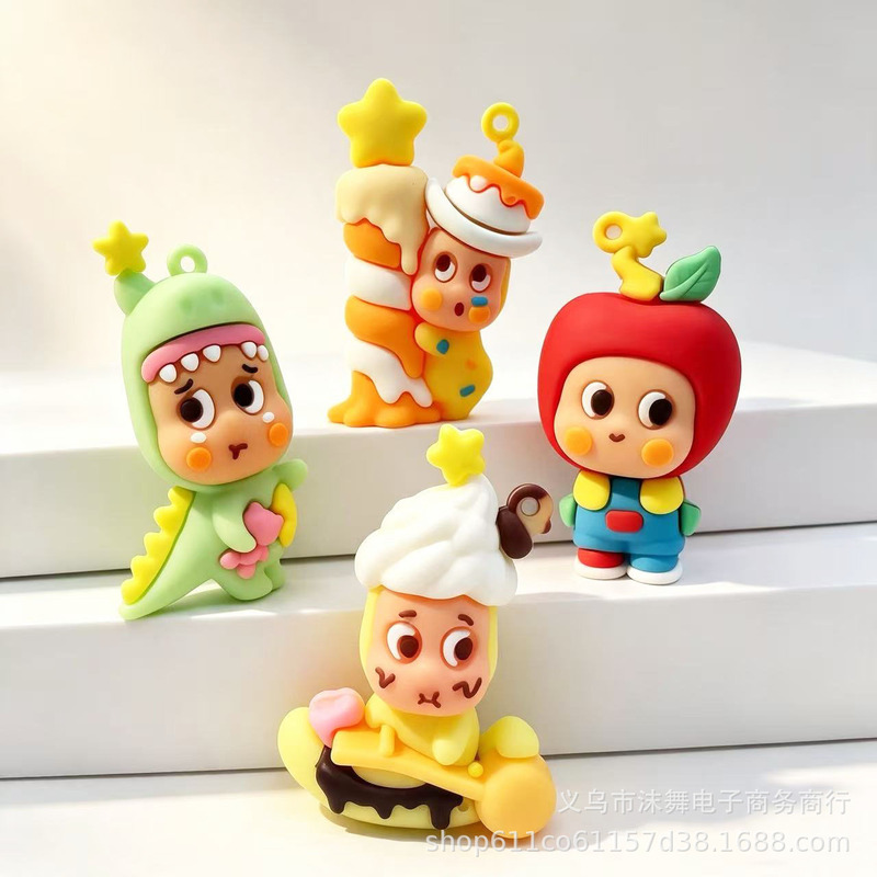 New creative cute 3D pendant, apple, dinosaur, dessert-shaped soft rubber key accessory, promotional small gift