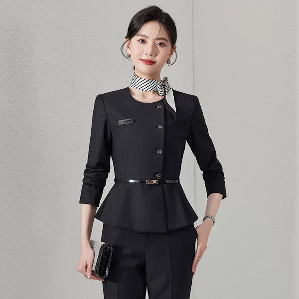 Autumn and Winter Fashion Business Wear Women's Long Sleeve Crewneck Ruffled Suit suit Jewelry Gold Shop Attendant Work Clothes