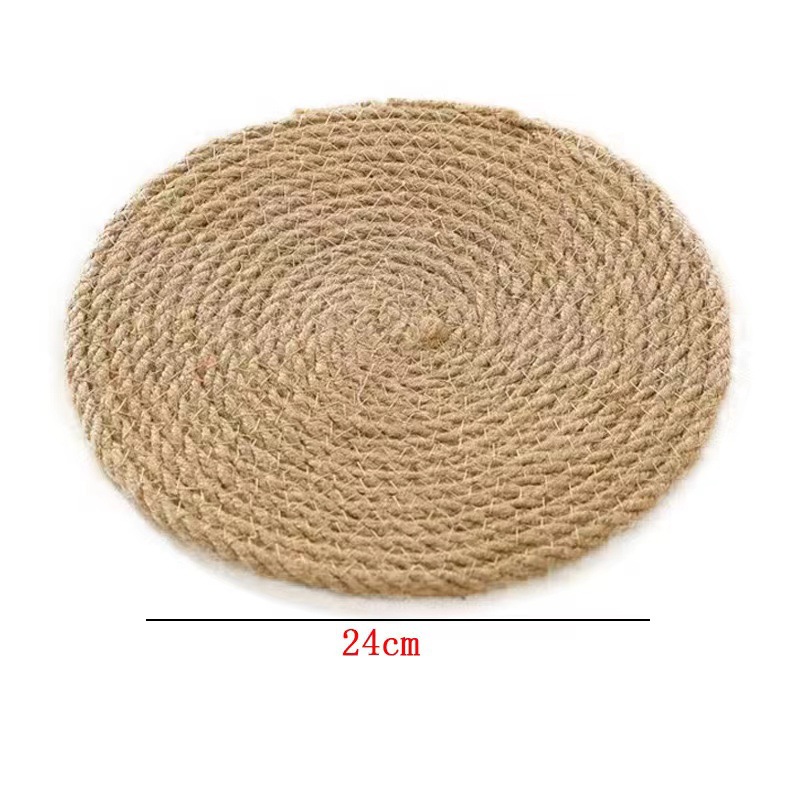 Pie Pie Pie proceso de tejido de paja estallado transfronterizo lino almohadilla de taza almohadilla de cuerda de lino almohadilla de aislamiento térmico almohadilla de yute de alta calidad