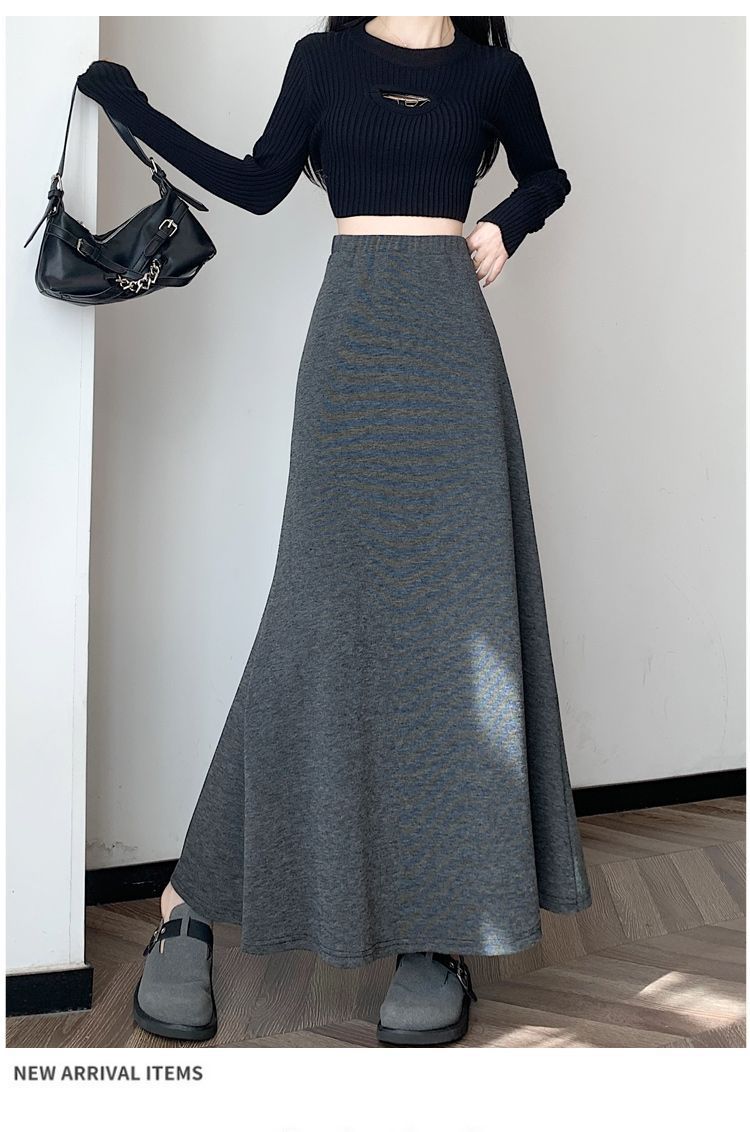 GraceChic GraceChic GraceChic In Stock 2025 Autumn Winter New Glutinous Rice Mid-Length Slimming Knitted Women Dopamine Black Half Skirt_ecoleips.com