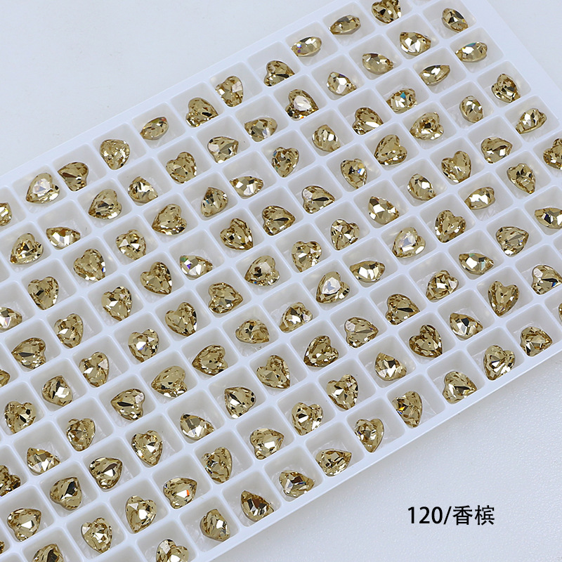 Dongzhou Crystal 6.5MM diamante de vidrio de fondo puntiagudo en forma de corazón de melocotón diamante de forma especial con fondo chapado en plata real