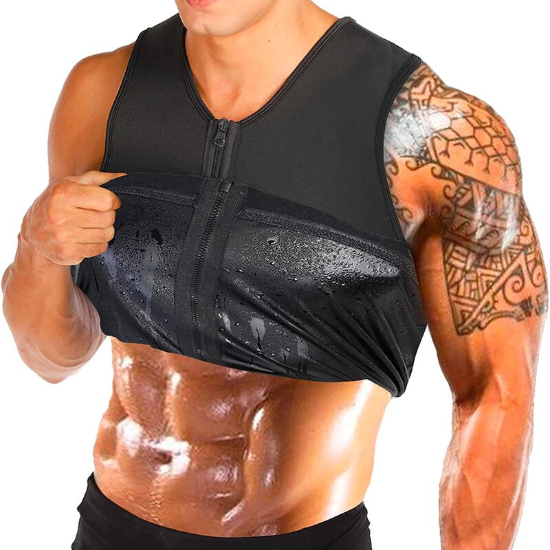 Amazon men's silver-coated zipper corset belly shaping waist sauna corset vest sports sweat corset