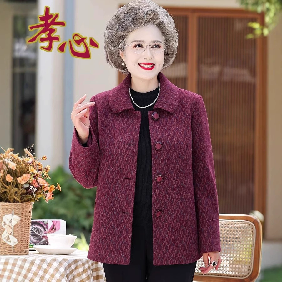 Пожилая шерстяная куртка женская 60-летняя мама модель жена весенняя одежда ветровка бабушка весна и осень зимнее шерстяное пальто
