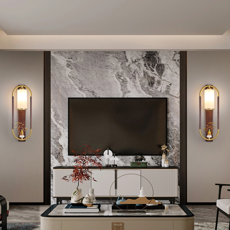 Nueva lámpara de pared de fondo de estilo chino para la sala de estar Zen estilo chino lámpara de pared de madera sólida de cobre hotel dormitorio lámpara de cabezal de cama 667L
