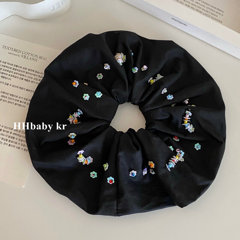 【HHBABY KR】black vintage小众花朵珠片大肠发圈高级感时髦发绳|undefined