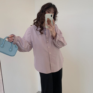 Early Spring New Maternity Dress Light Mature French Sweet Elegant Solid Color Pregnant Women's Small Shirt Korean Style Collar Casual Shirt