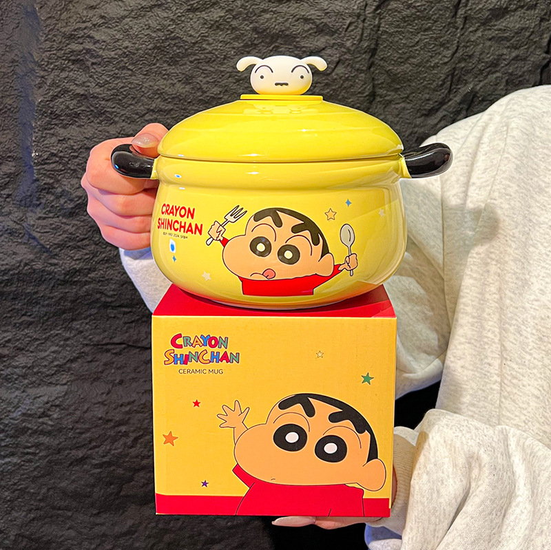 Lápiz pequeño nuevo cuenco de fideos de cerámica lindo cuenco de fideos casero con cubierta muñeca de dibujos animados orejas regalos de cumpleaños de gran capacidad