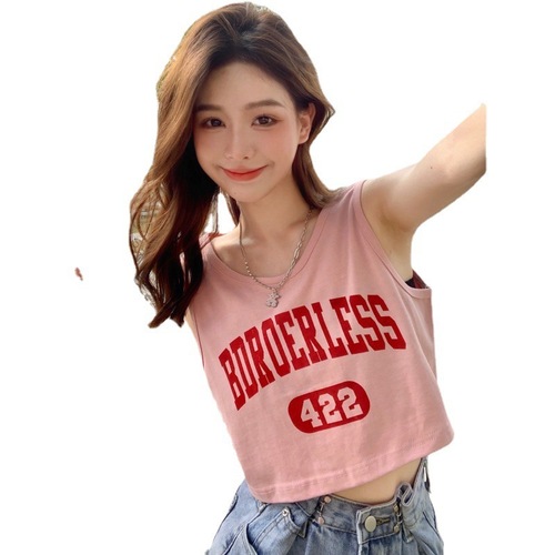 Women's Hong Kong Style Sporty Tank Top T-Shirt  Summer Hot Babe Alphabet Print Short-Sleeve Outerwear Plus Size Top Wholesale