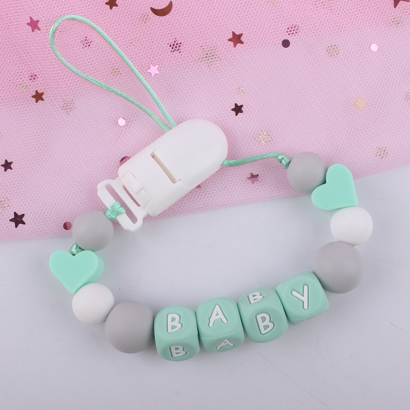 Bebé suministros de dibujos animados de silicona amor creativo bebé DIY colorido carta de silicona chupete cadena anti-gota cadena