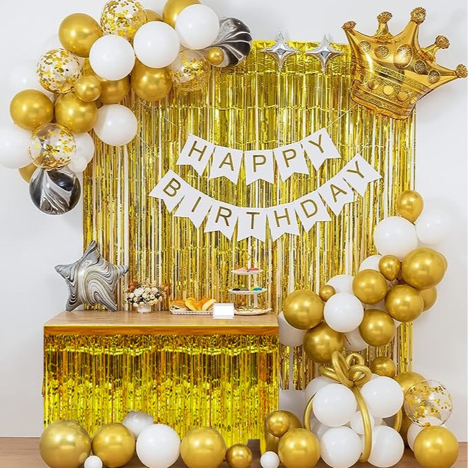 Decoración para fiestas, guirnalda dorada transfronteriza, juego de cortinas de globos, decoración para escenarios de cumpleaños