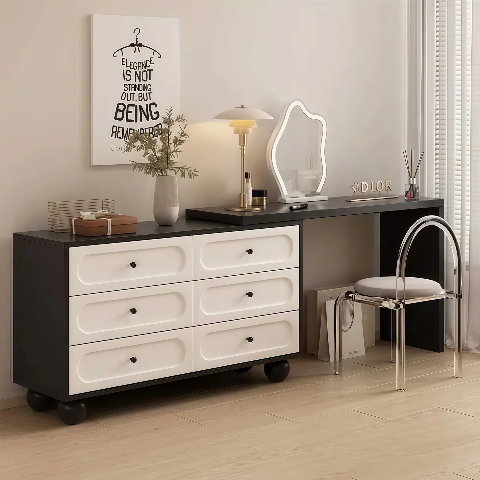 2025 nuevo armario de tocador en una pequeña cama de dormitorio cola de luz lujosa alta sensación de esquina tabla de maquillaje retráctil