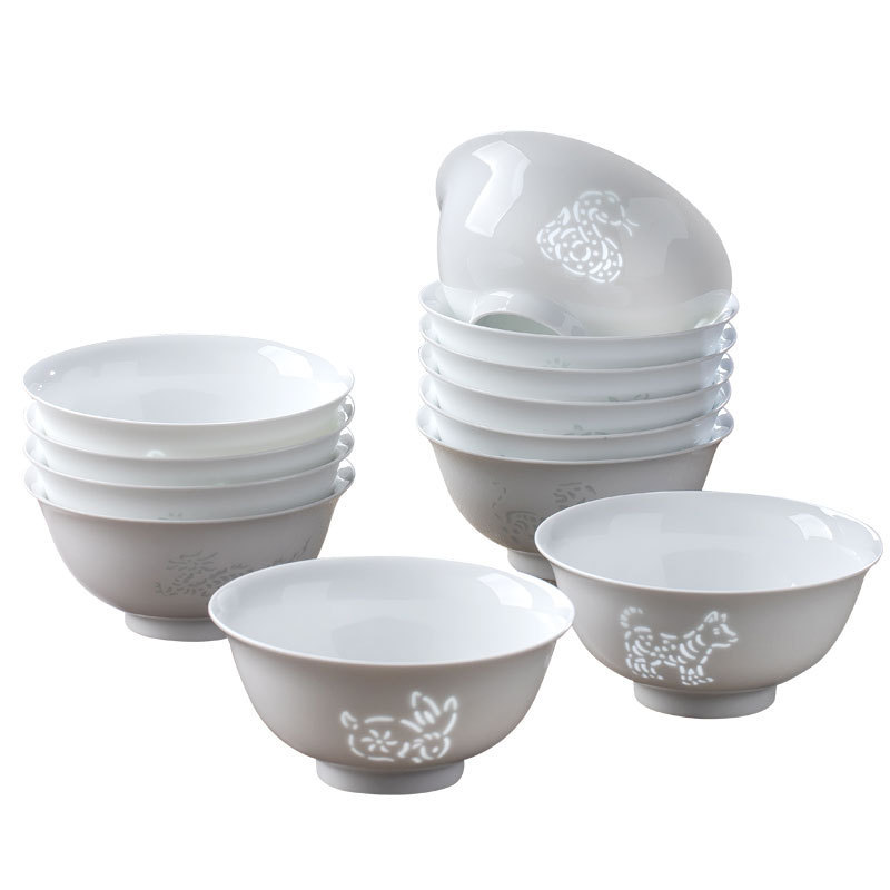 景徳鎮高白磁器精巧十二生肖ご飯碗高級家庭用陶磁器食器プレゼント|undefined