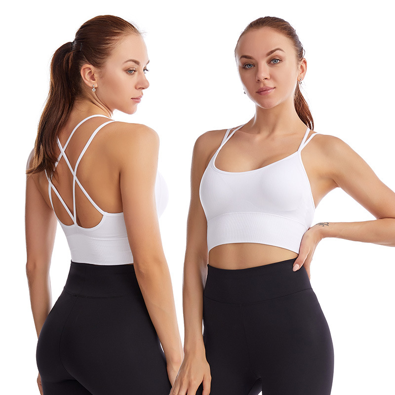 Europa y América Correa delgada Cruz espalda inalámbrica deportes sujetador rápido-secado a prueba de golpes fitness Plus tamaño yoga deportes ropa interior para mujeres