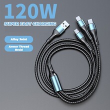 Cylindrical 3-in-1 braided data cable, 120W fast charge