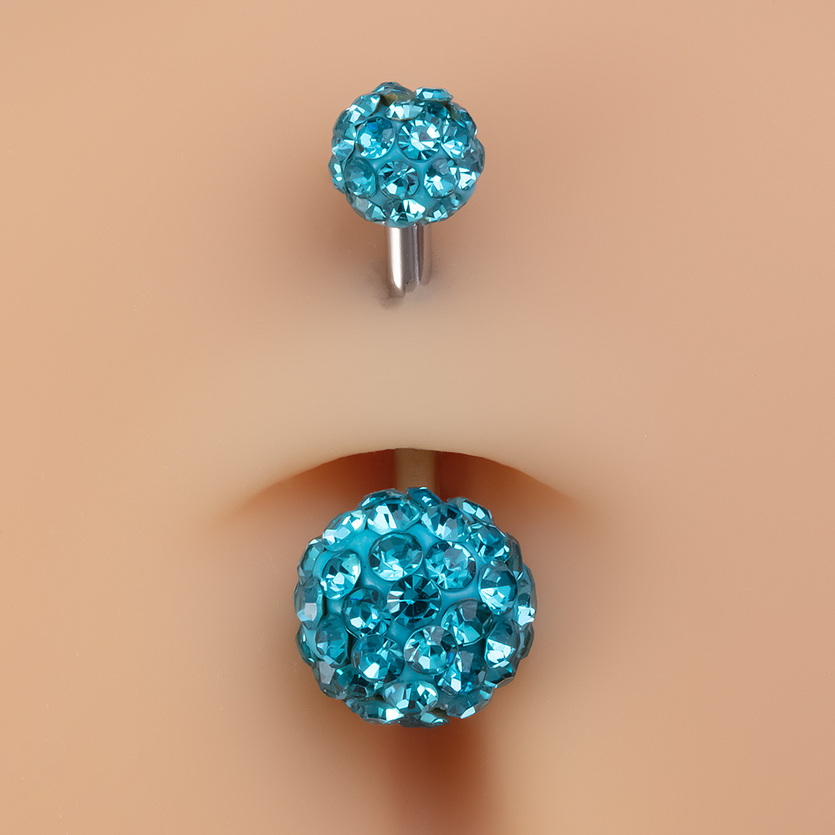 Belly Button Ring With Full Diamond Heart And Soft Clay Ball_voghion.com