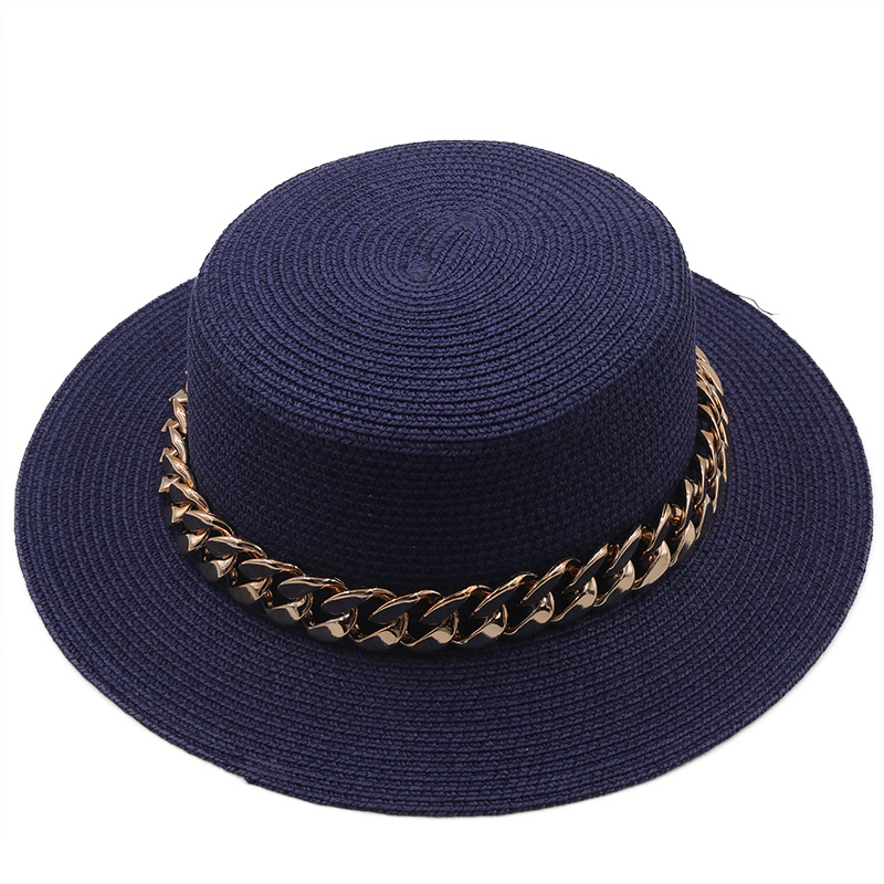 New Flat Top Hat Straw Hat Women's Summer Beach Hat Sun-proof Vacation Seaside Hat Flat Brim Fedora Hat display picture 8