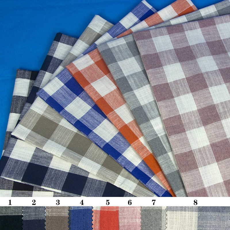厂家现货批发 涤棉麻混纺布艺 平纹格子布料服装面料鞋帽桌布 052
