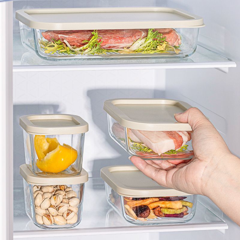 Le Weishi Glass Lunch Box, Fresh-Keeping Box, High-Looking Glass Bowl, Microwaveable, Refrigerator Storage Lunch Box, Side Dish Box