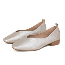 法式复古百搭韩版低跟浅口鞋文艺新中式国风款方头软皮玛丽珍鞋女