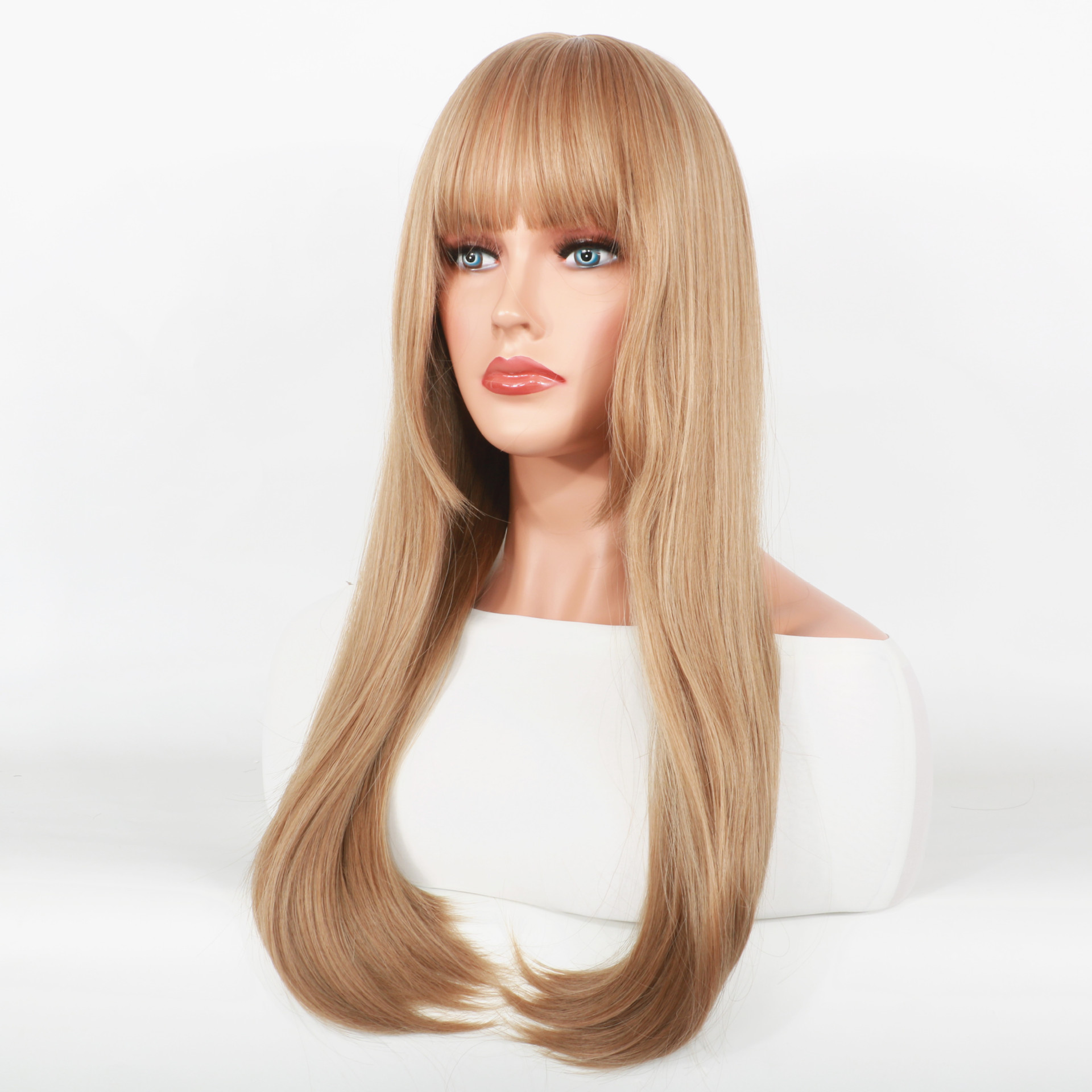Synthetic Wig Ladies Princess Trimming Face Long Straight Air Bang Mechanized Chemical Fiber Hair Cover_voghion.com