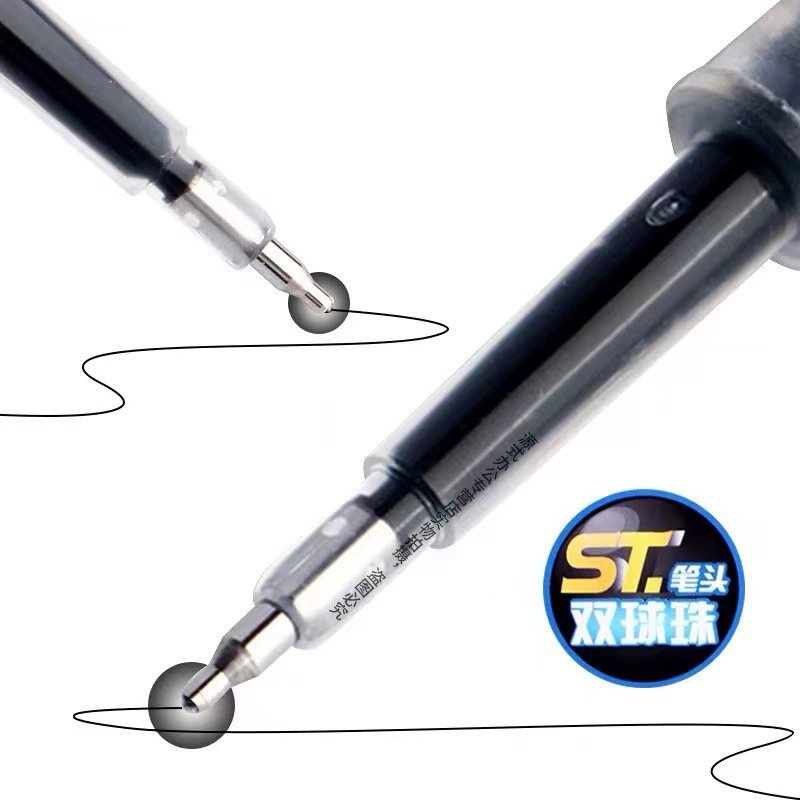Morning Light 2633A Excellent Quality Quick-Dry Press Neutral Pen Core 0.5mm Dual Ball Nanometer ST Replacement Core Carbon Black