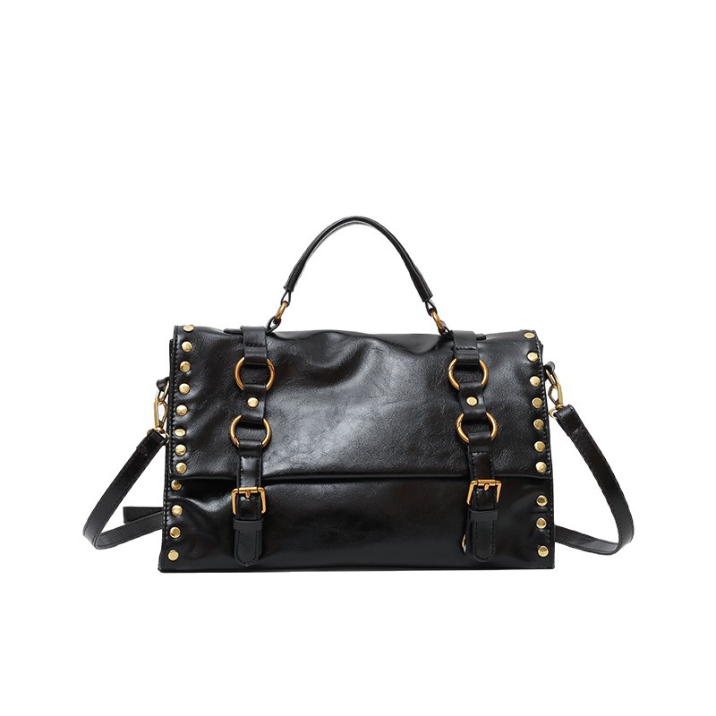 Vintage Waxed PU Messenger Bag – Large Capacity Crossbody Briefcase With Magnetic Closure For Work & College_voghion.com