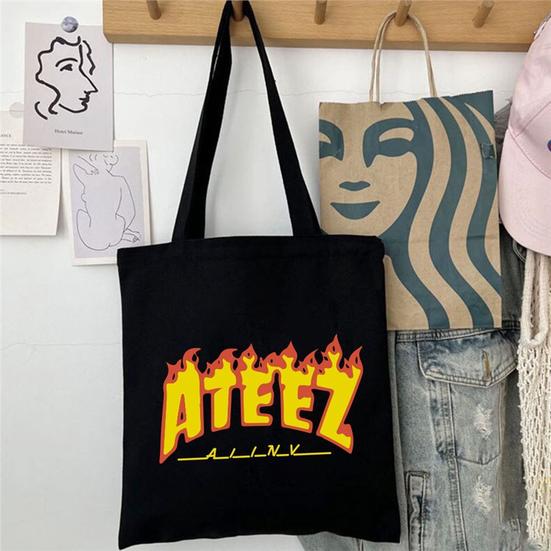 ATEEZ个性潮logo帆布袋 金弘中 朴星和复古经典布袋拉链手提包San
