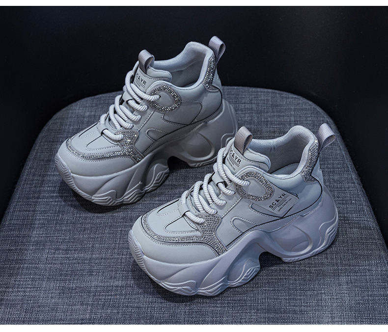 Giày sneaker nữ đế dày chunky tăng chiều cao ẩn dây buộc thời trang — M2983 lớp lót đơn màu nâu, M2983-1 plus nâu nhung, M2983-1 plus nhung xám, M2983 lớp lót đơn màu xám chi tiết 22