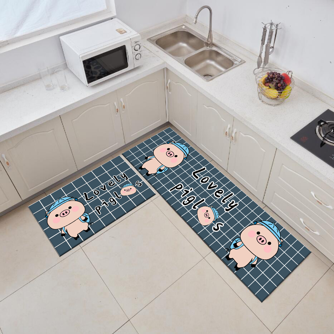 Alfombra de piso antideslizante resistente a las manchas largas de dibujos animados hogar absorbente de aceite alfombra de piso de cocina cristal terciopelo alfombra de piso tienda completa se puede utilizar para la entrega