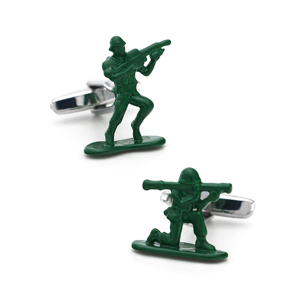 [Quality Brass] Personality Fun Style Men's French Cufflinks Green CS Soldier Soldier Cufflinks