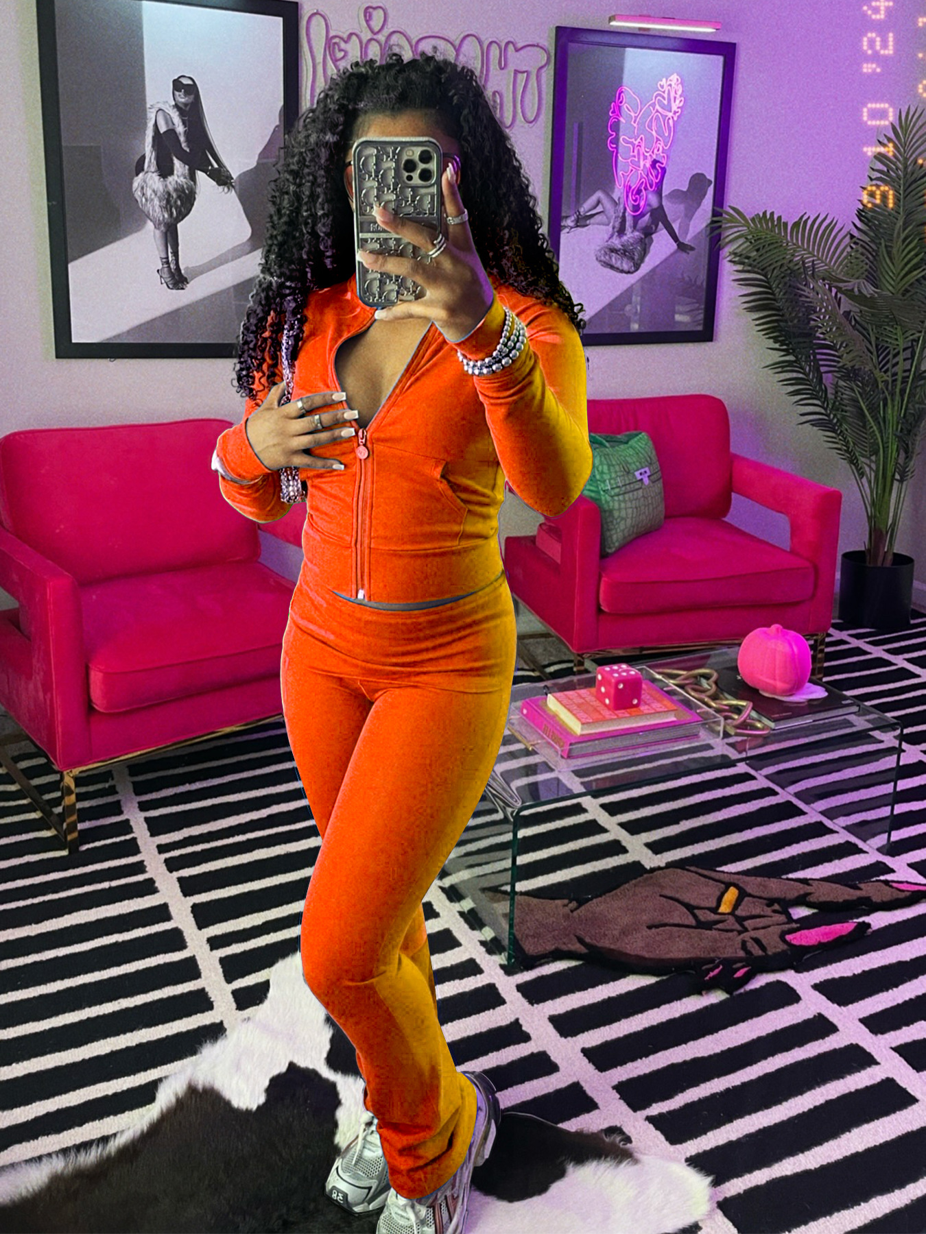 Women Clothing Sports Casual Tight Zipper Low Waist Fold Slightly Flared Fleece Lined Two Piece Sets