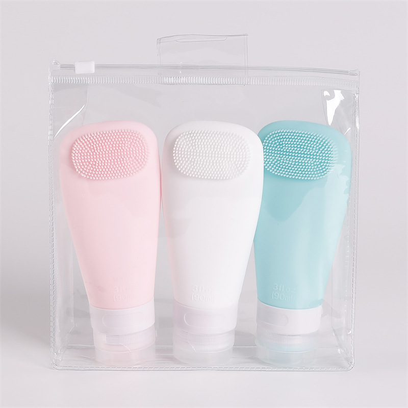 Sub-botella de silicona con cepillo lavado de pelo sub-botella de viaje traje de almacenamiento botella champú sub-botella