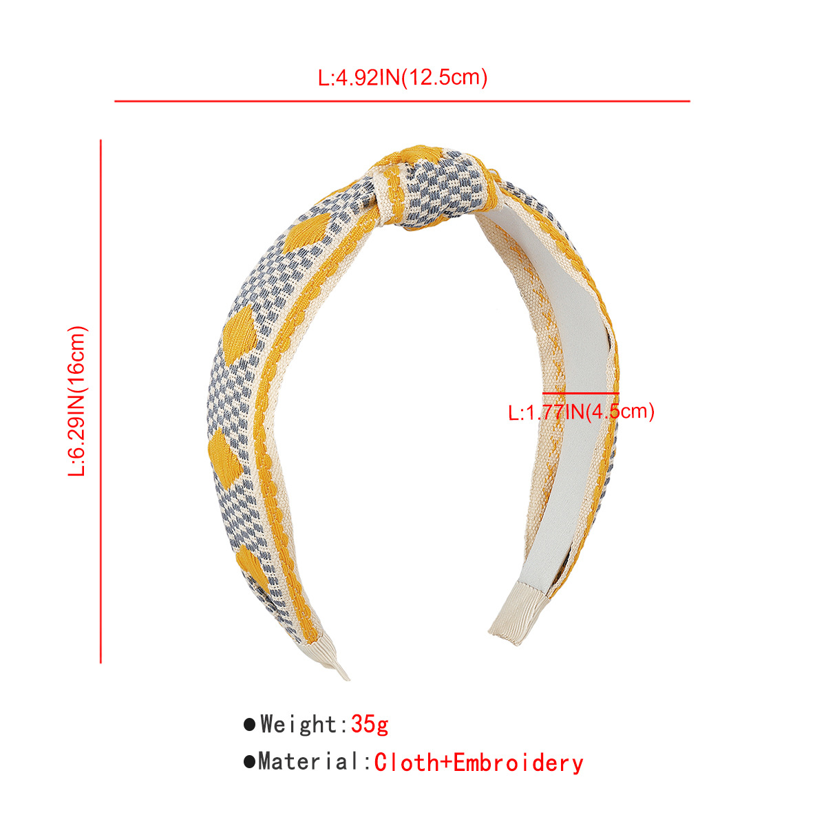 Sweet Plaid Cloth Embroidery Hair Band As Picture display picture 1