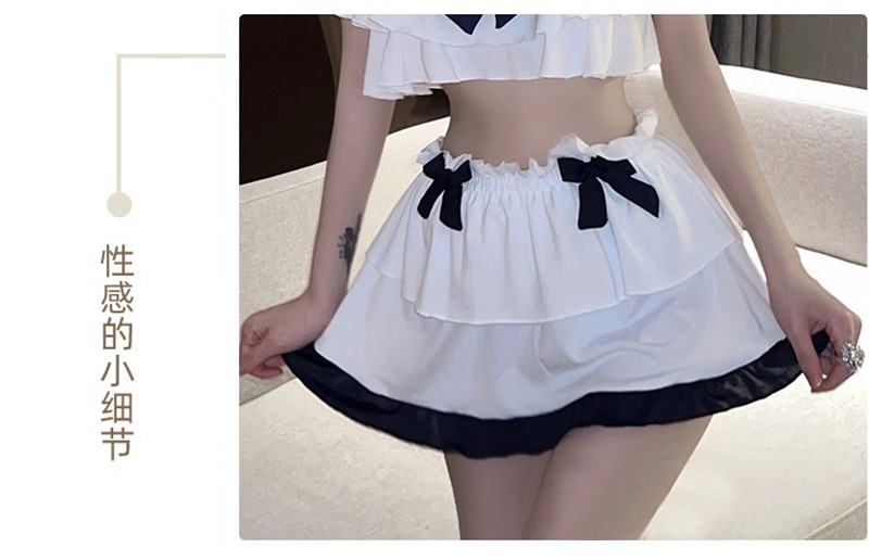 Sexy Cos Sexy Student Uniform Costume Set with Top, Skirt, Thong and Bow Stockings — detail image 4