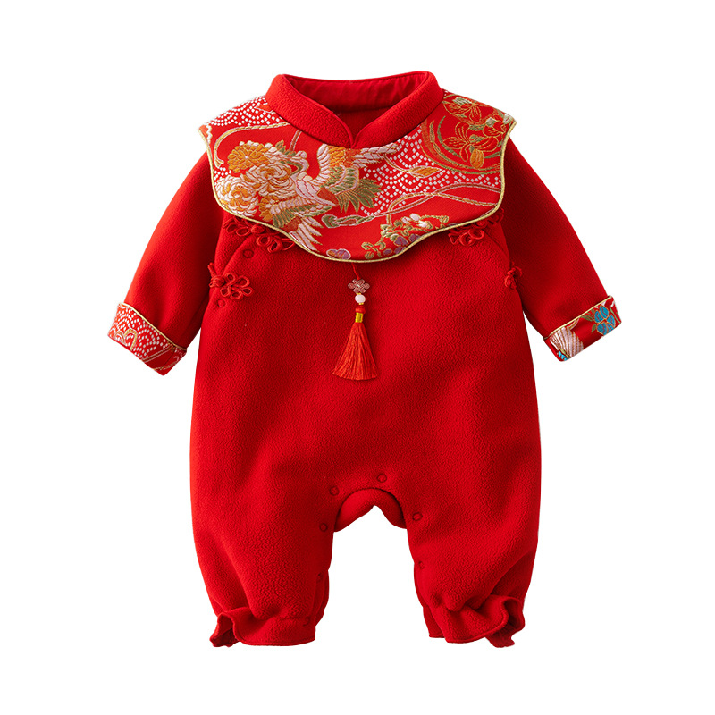 Ropa de primavera y otoño para bebés, mono para recién nacidos, una categoría de ropa, traje Tang, vestido de luna llena para bebés femeninos rojos