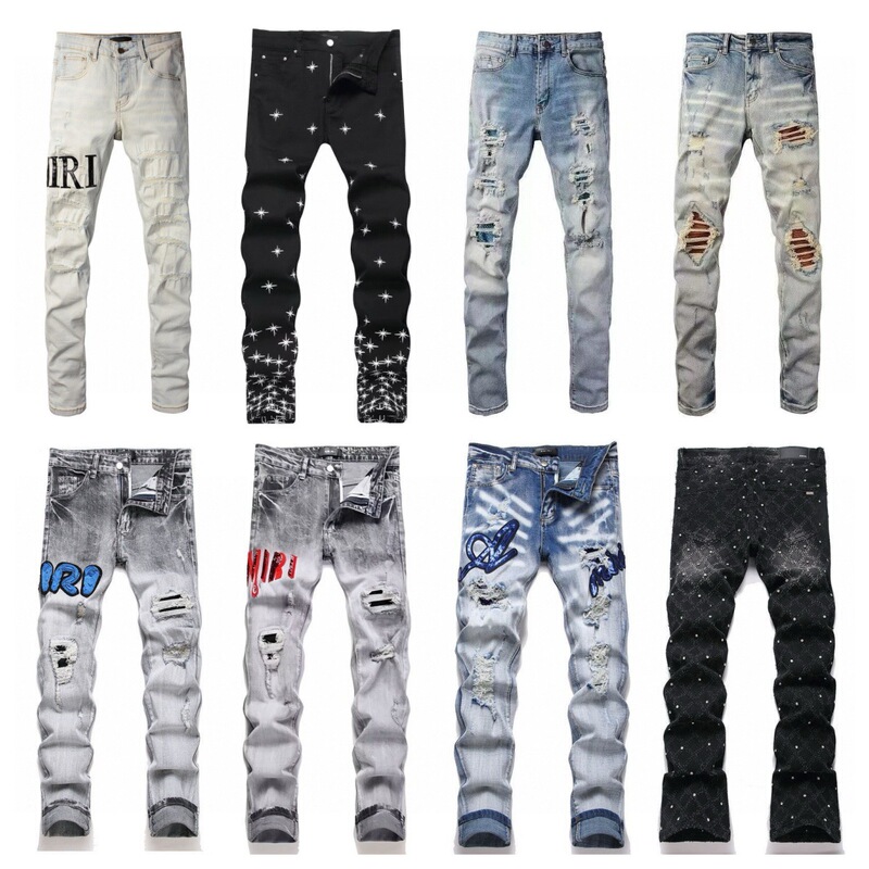 Cross-Border American Amiri New Micro-Flared High Street Stretch Embroidered Star Black Slim-Fitting Jeans
