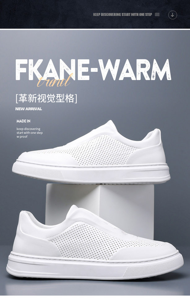 Giày sneaker nam cổ thấp lười xỏ thoáng khí, đế cao su chống trượt, phối màu trắng đen — Màu trắng, màu đen chi tiết 5