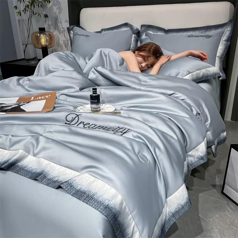 2025新款冰丝夏凉被四件套可机洗水洗夏被空调被夏季薄款被子被芯