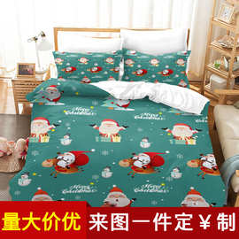 圣诞老人四件套跨境电商家纺床上三件套被套枕头套图片亚马逊