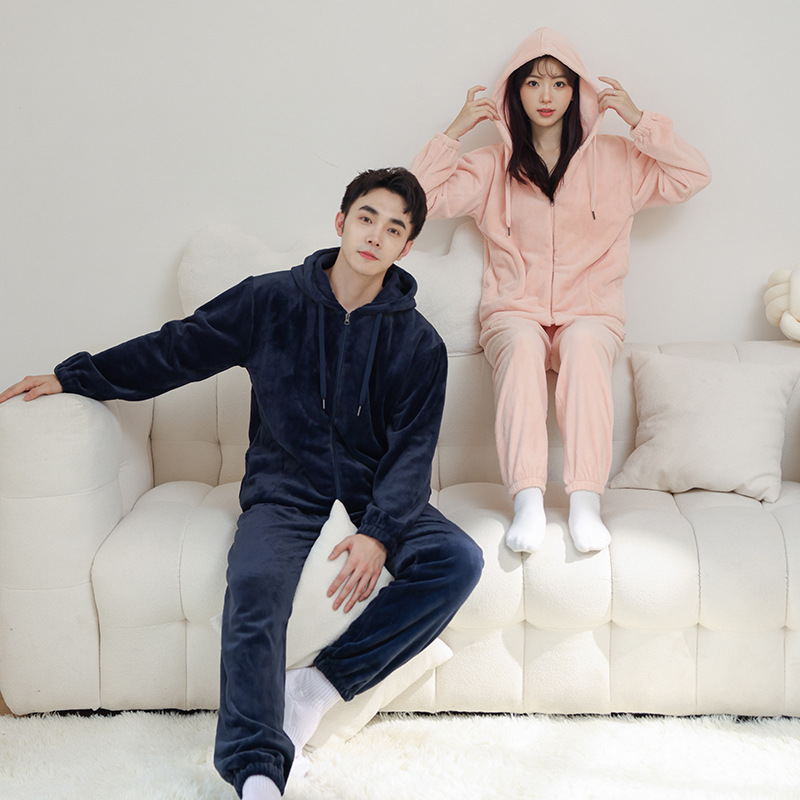 커플 플란넬 홈웨어 여성 가을, 겨울 옷깃 가디건 남성 잠옷 산호 벨벳 두꺼운 양복 제조 업체 준비 재고