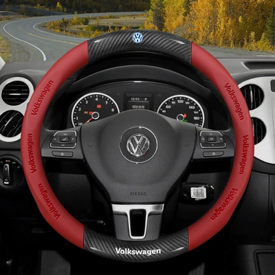 Steering wheel cover: Passat Tiguan L Lingdu Tanyue - round-carbon-fiber-pattern-nappa-leather-red-default
