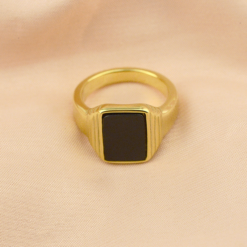 Acrylic Inlay Material Rings Classification 18K Gold Plating Color PVD Coated Real Gold Plated 18K Gold Square Stainless Steel Exaggerated Waterproof Non Tarnish Rings